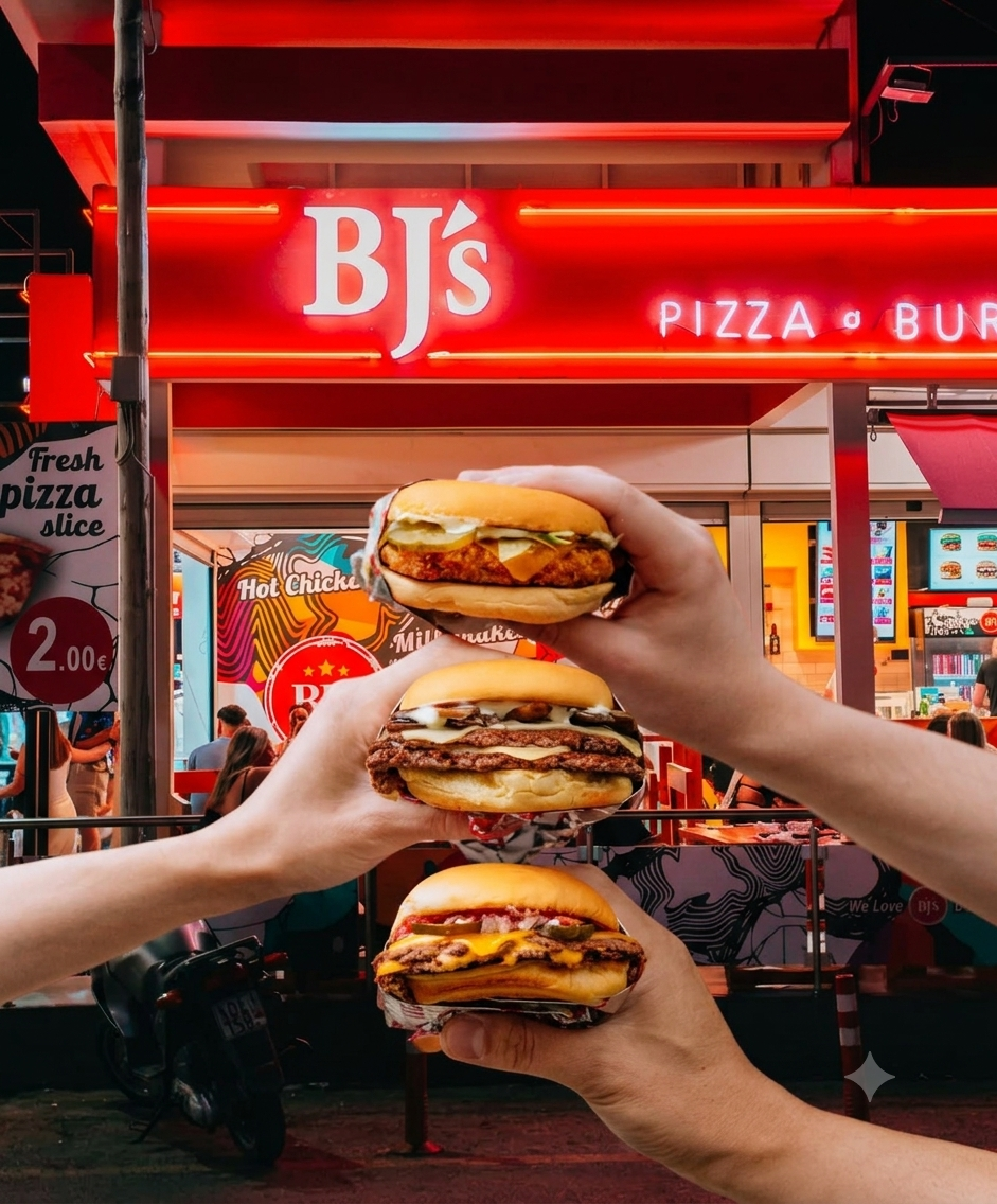 BJ's storefront with burgers